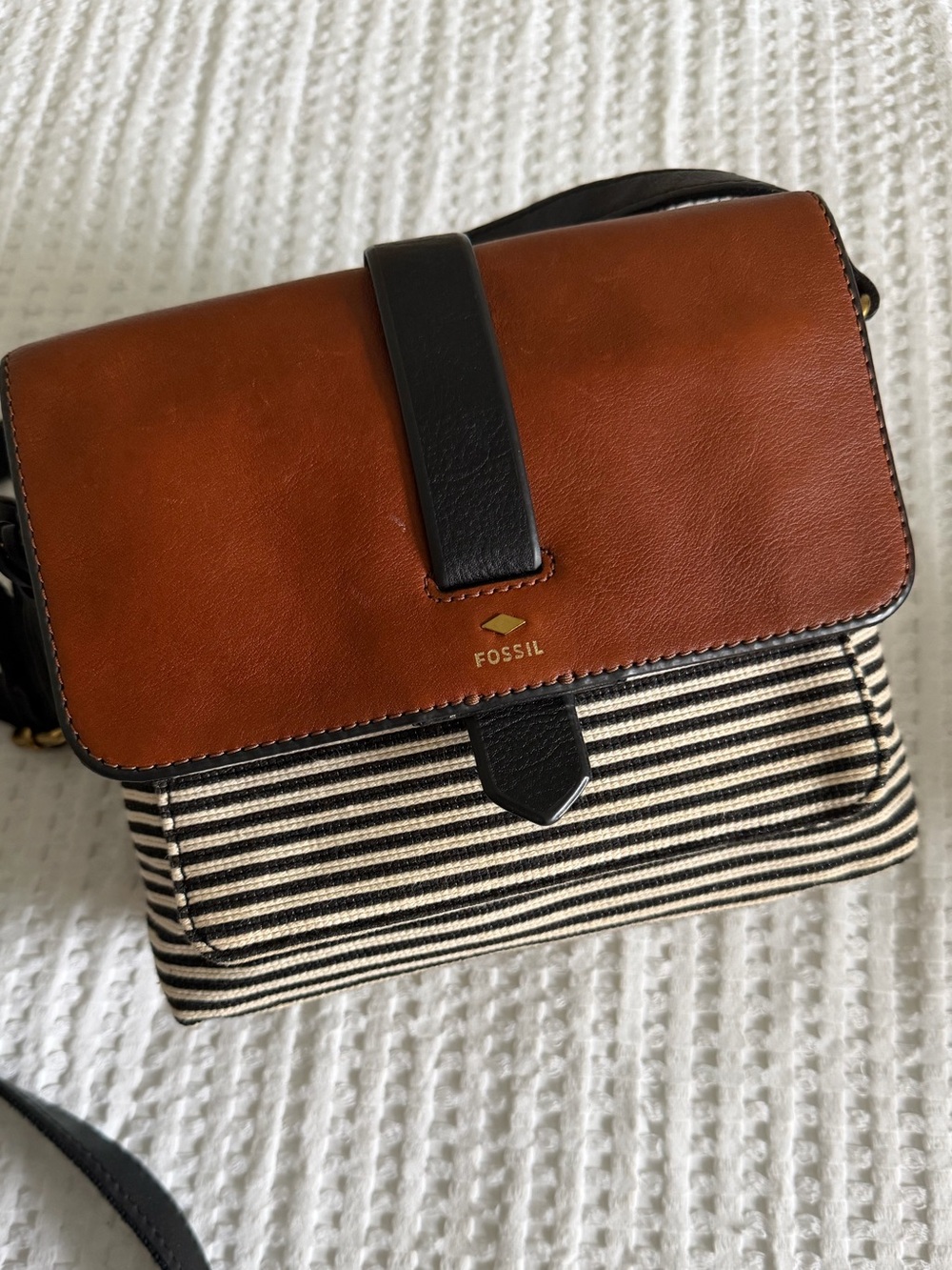 Fossil Crossbody Leather & Canvas Bag